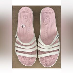 Crocs Sandals Women Strappy Wedge Size 11 Pink White